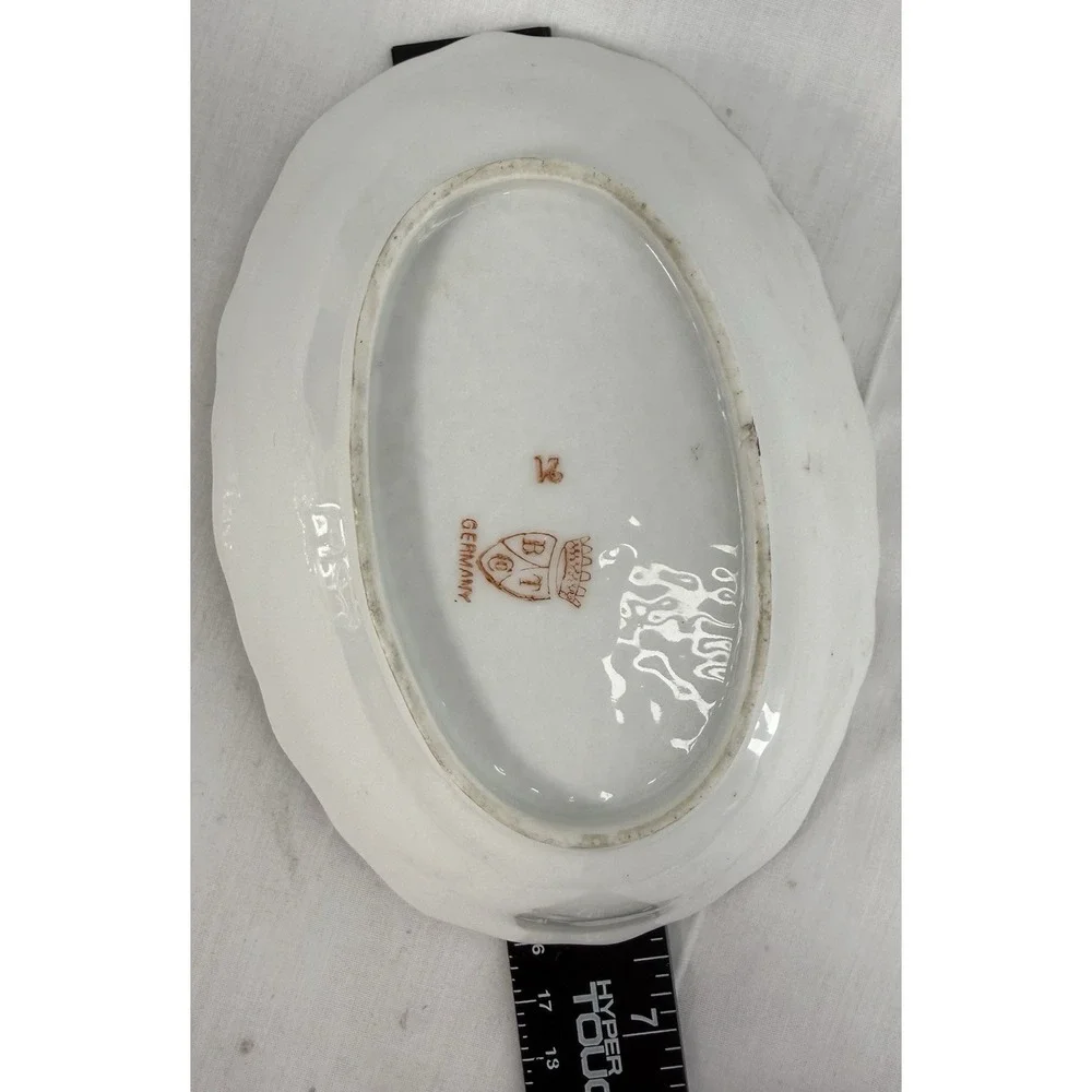 Vintage BT Co‎ Germany Porcelain Dish Hand Painted Gold Trim Floral Oval 6.5